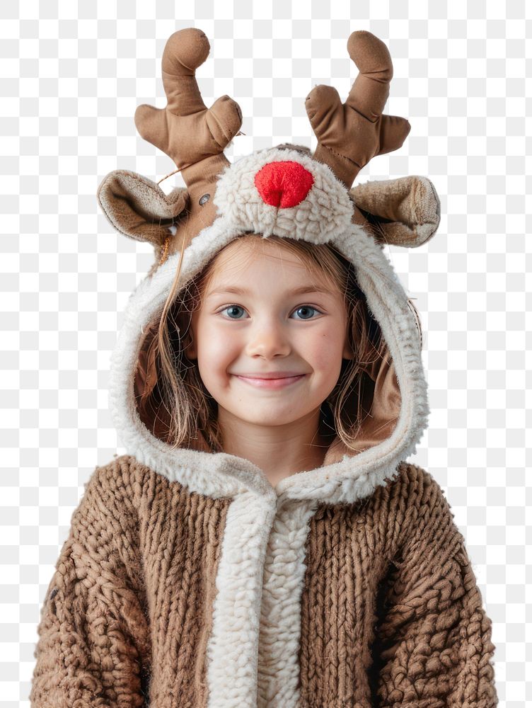 PNG Happy girl in reindeer costume portrait sweater photo.