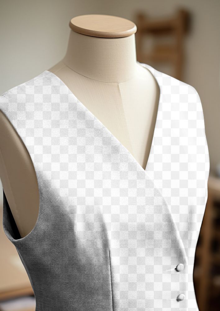 PNG v-neck waistcoat mockup, unisex fashion, transparent background