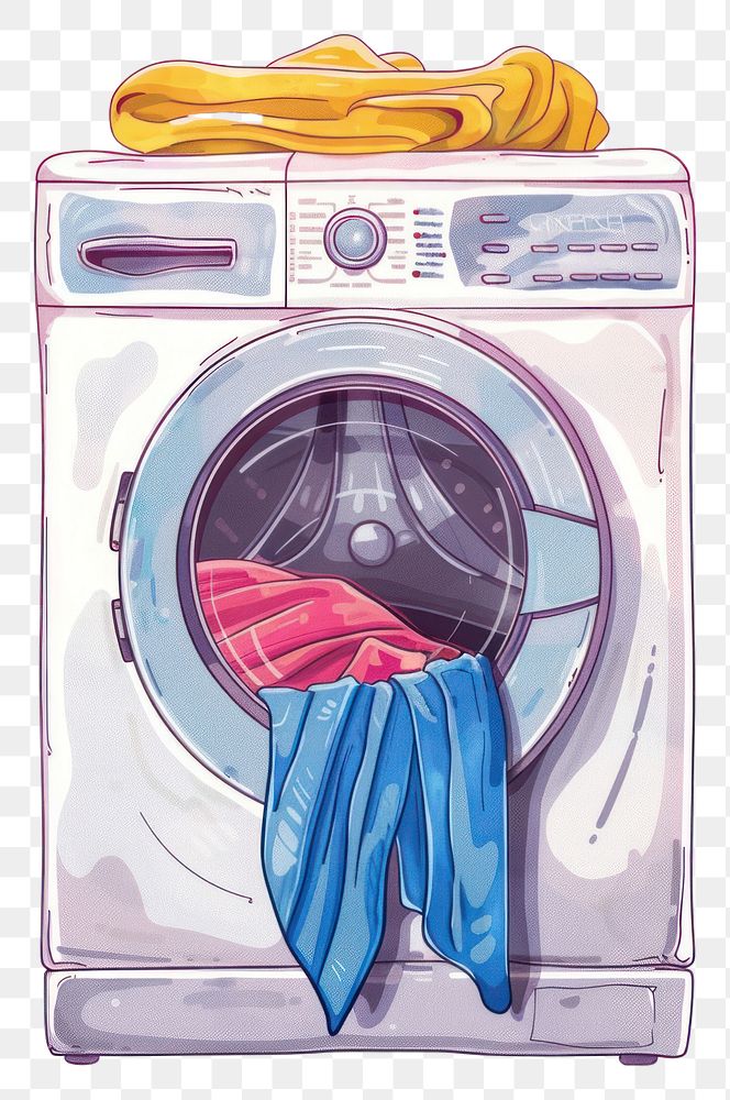 PNG Washing machine with clothes appliance dryer white background.