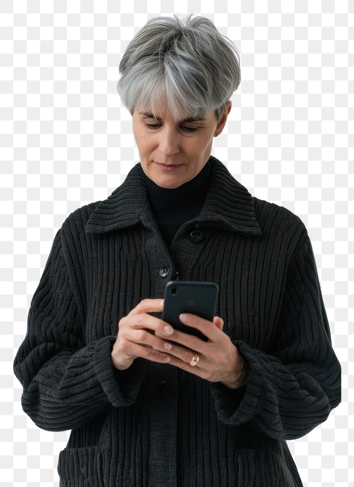 PNG Adult playing smartphone portrait sweater photo