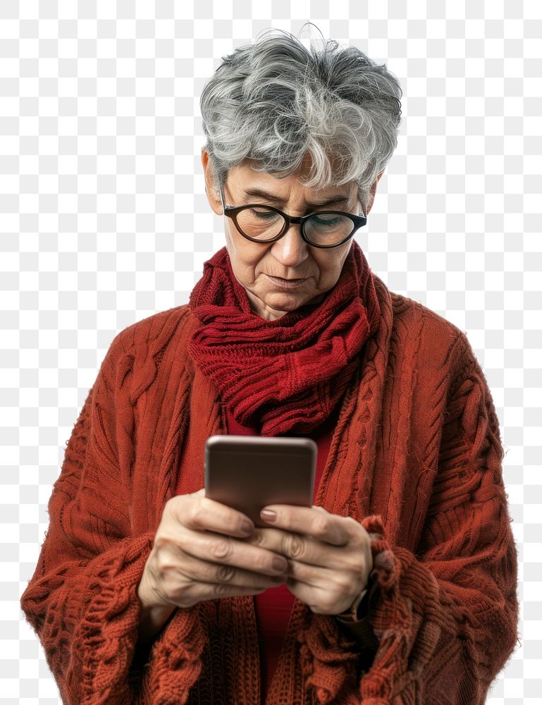PNG Adult playing smartphone portrait sweater photo.