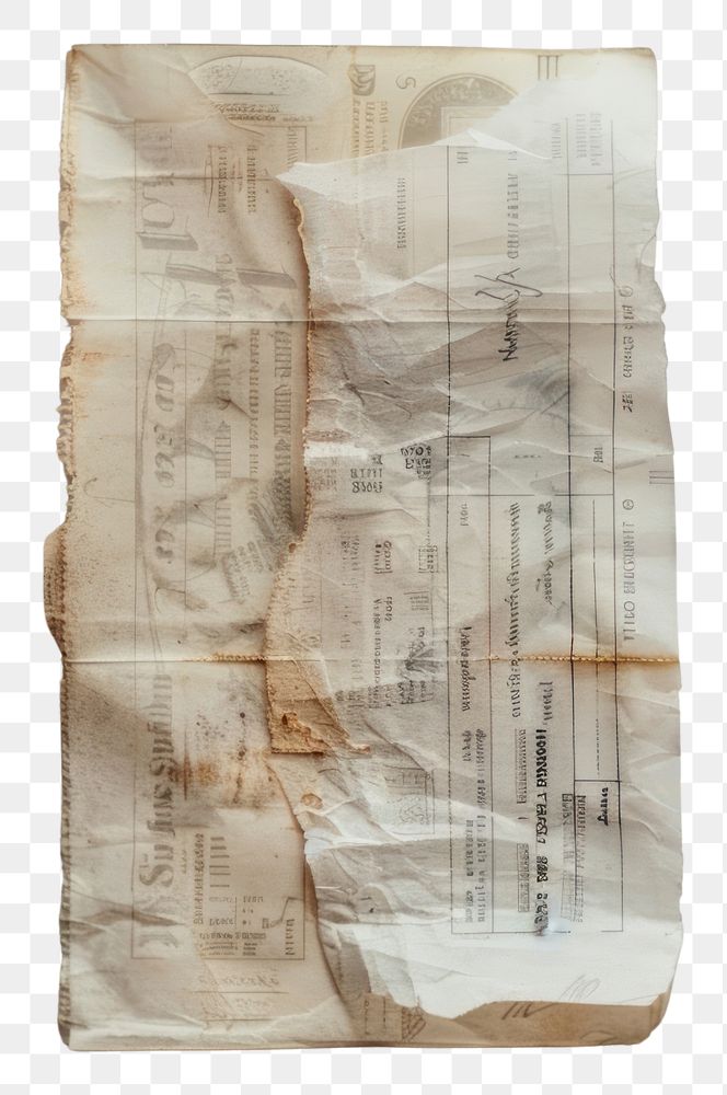 PNG Receipt crumpled document textile.