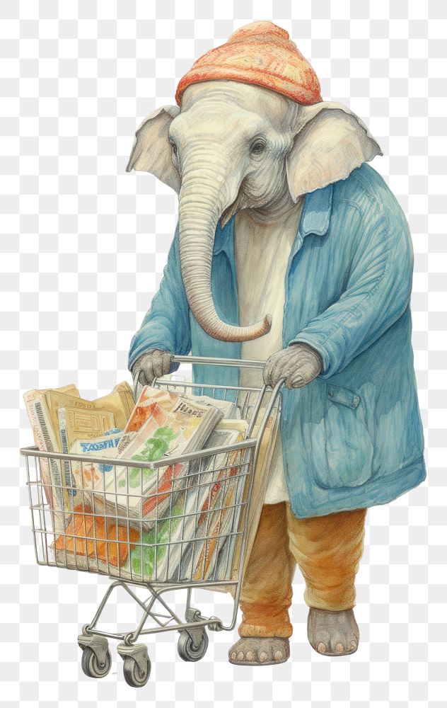 PNG Elephant character Shopping elephant clothing wildlife.