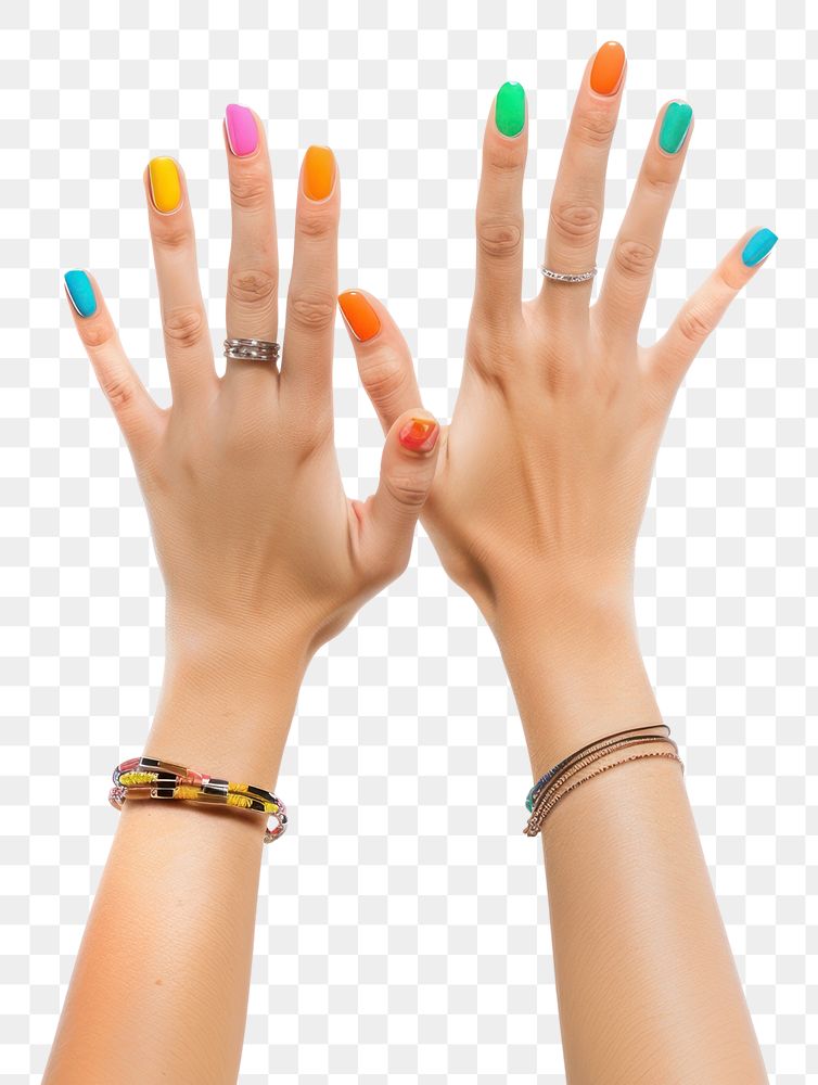 PNG Painted nails hand bracelet finger