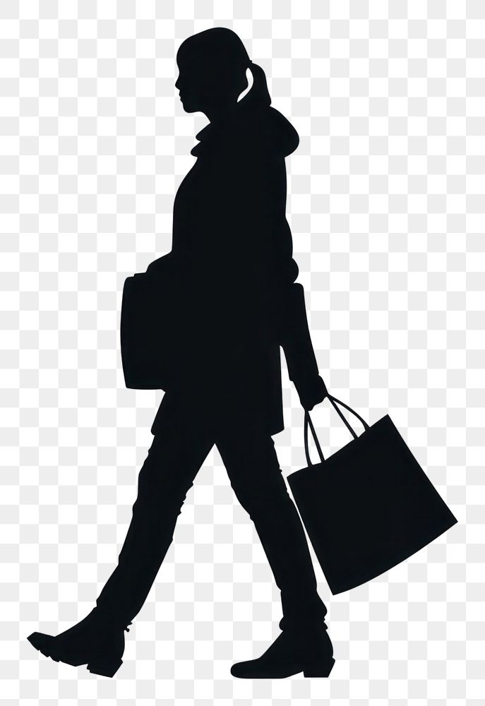 PNG Person shopping silhouette clip art footwear handbag walking.
