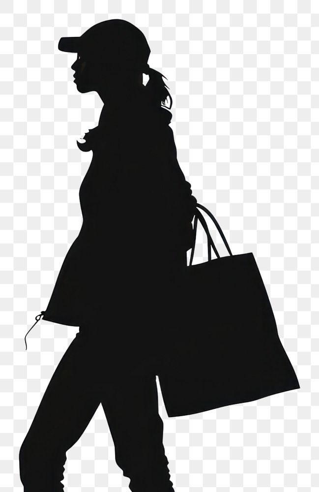 PNG Person shopping silhouette clip art adult bag white background.