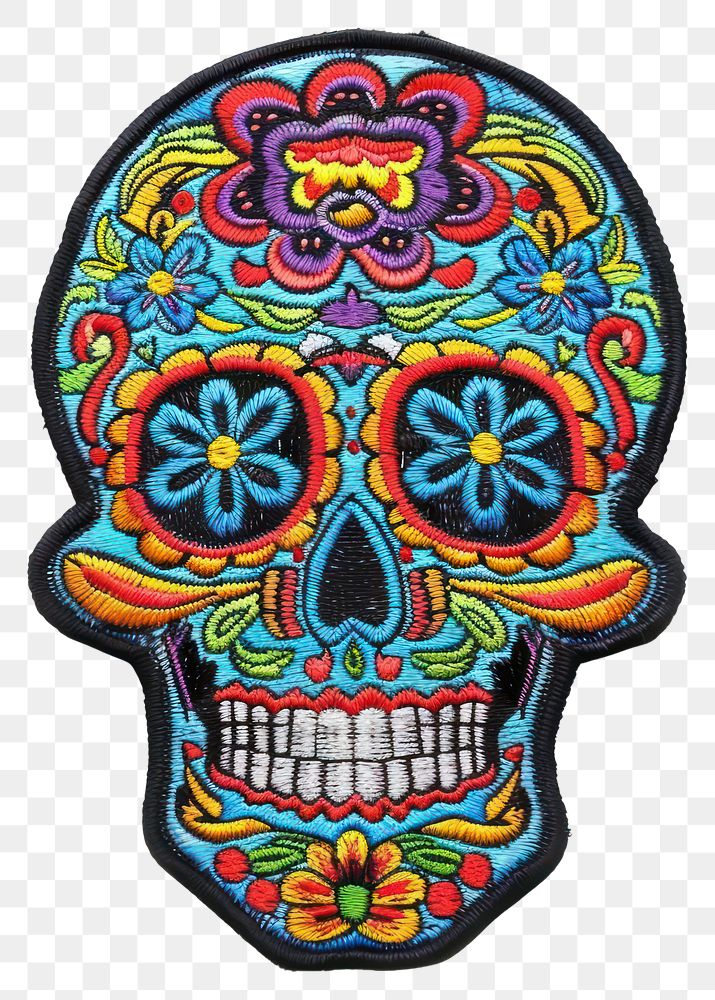 PNG Mexico sugar skull embroidery illustrated pattern.