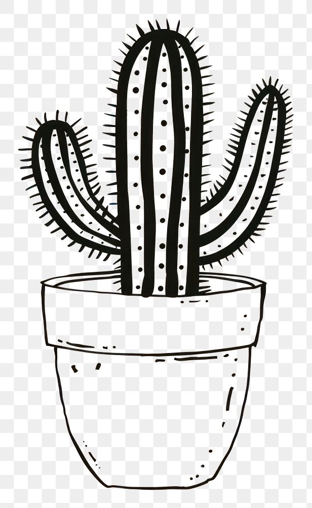 PNG Cactus plant pot sketch line creativity.