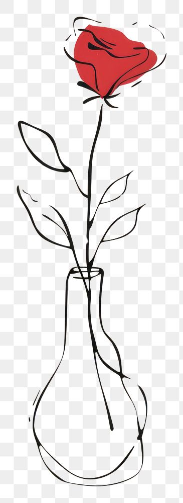 PNG Rose flower vase sketch plant line.