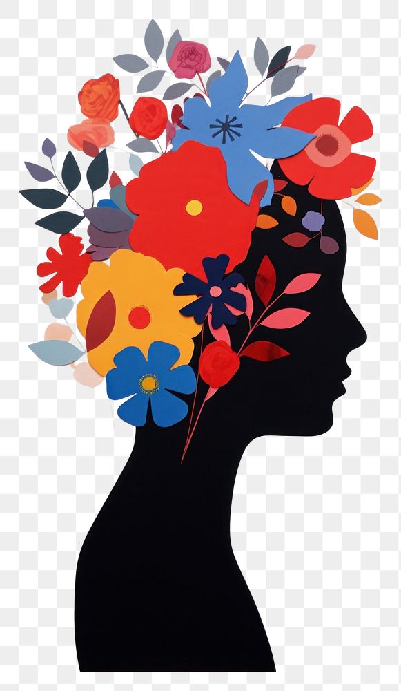 PNG Silhouette head with colorful flowers art painting plant.