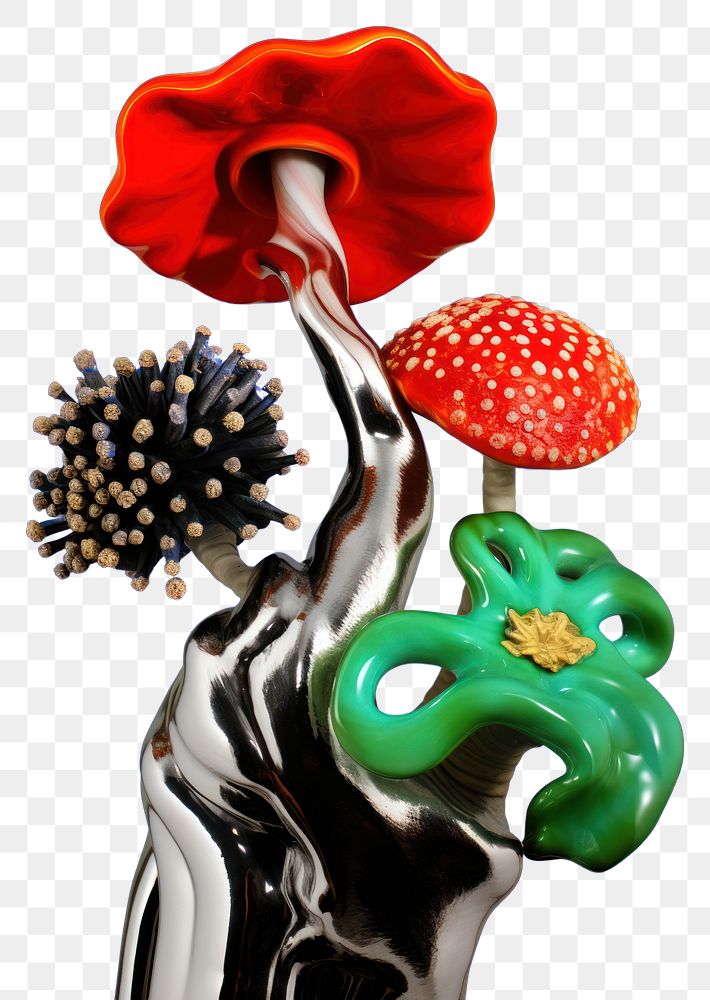PNG  A sculpture biology abstract from made of different types of texture flower figurine mushroom.