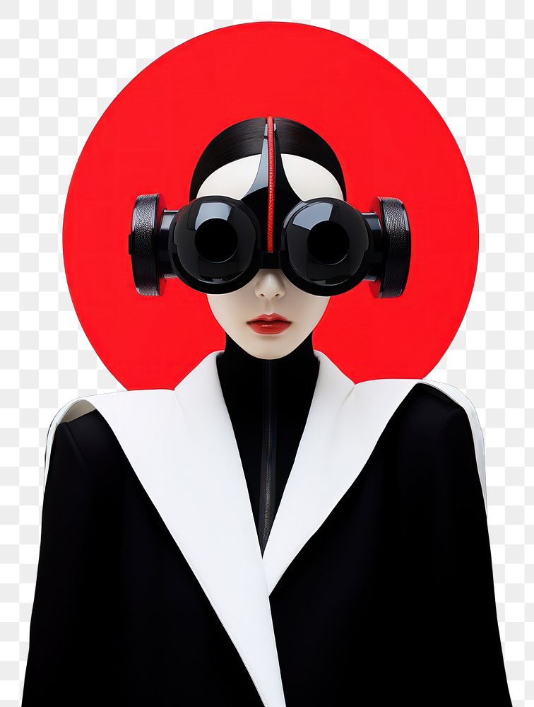 PNG  Fashion photography representing of futuristic cybernatic accessories binoculars accessory.