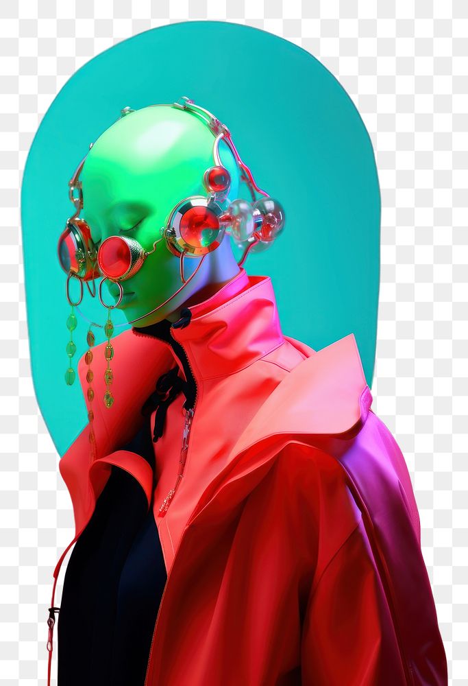 PNG  Fashion photography representing of futuristic cybernatic face clothing portrait.