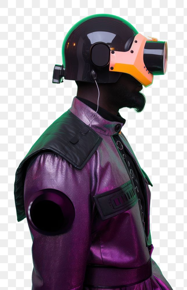 PNG  A cybernatic man wearing futuristic outfit clothing apparel helmet.
