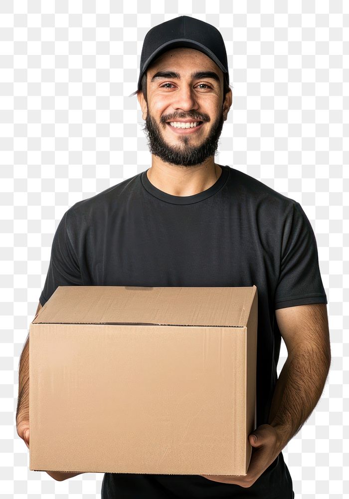 PNG  Delivery man box cardboard package.