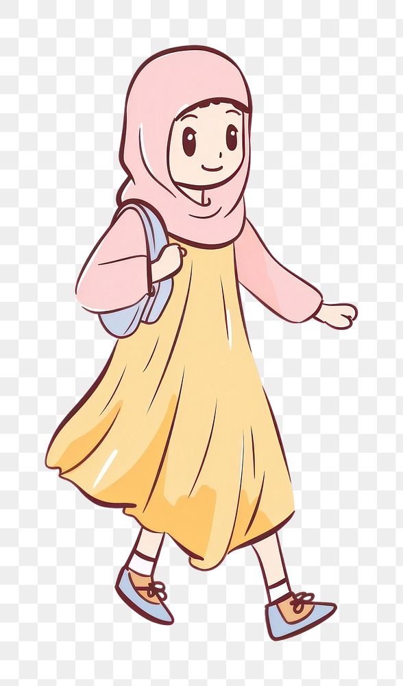PNG Doodle illustration of female middle east walking character cartoon illustrated publication.