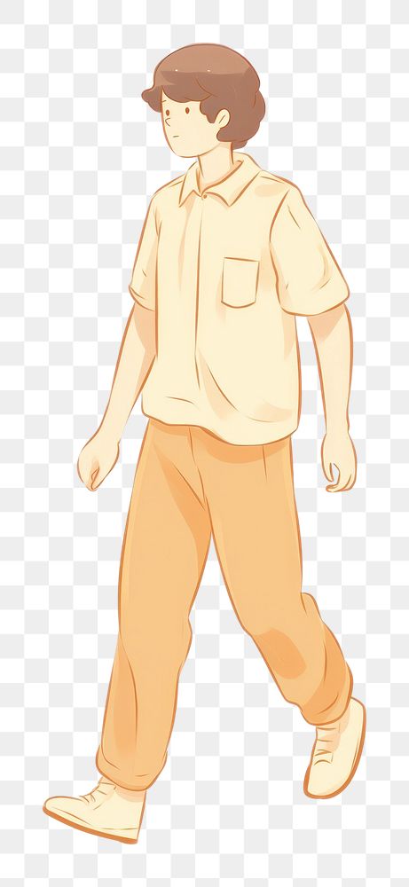 PNG Doodle illustration of male asian walking character art illustrated clothing.