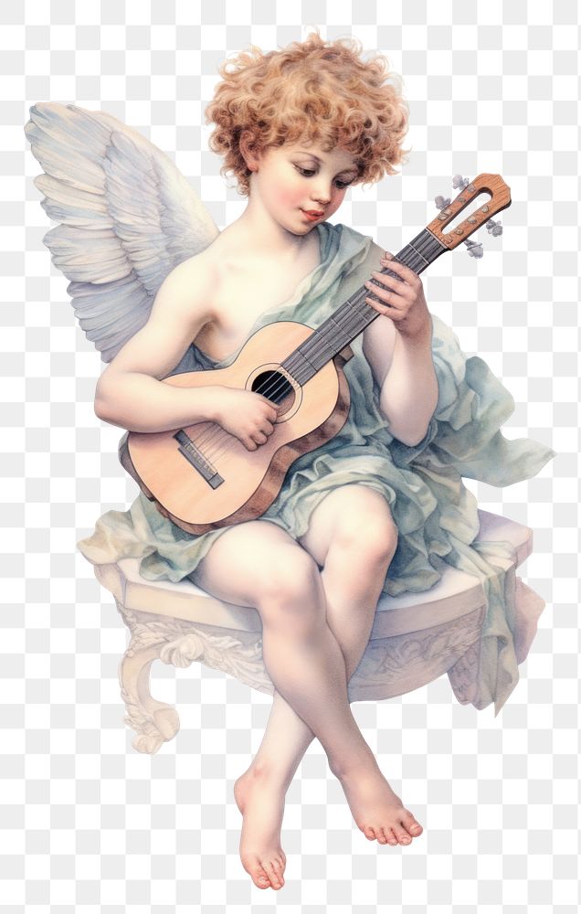 PNG A todler cupid playing guitar archangel performer person.