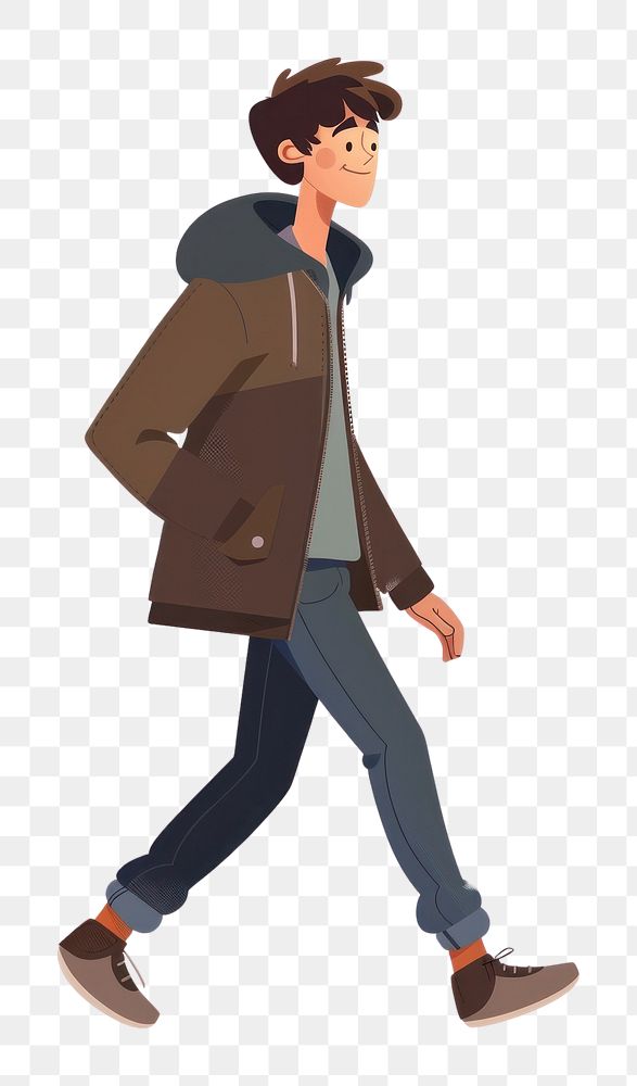 PNG Vector flat cartoon character male walking clothing overcoat apparel.