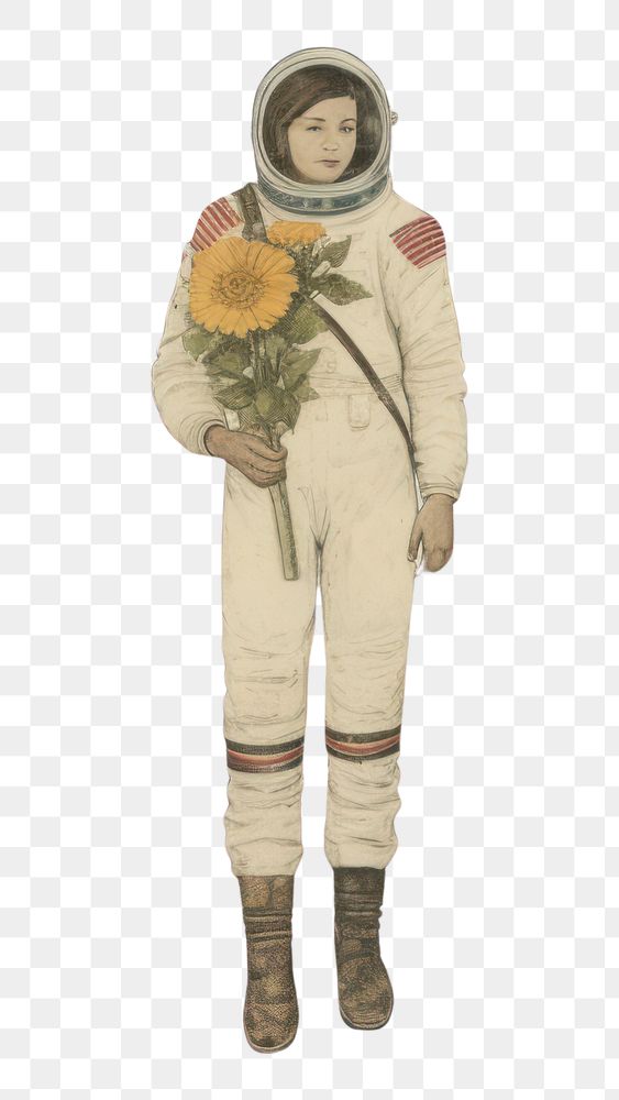 PNG Astronaut holding flower art white background protection.
