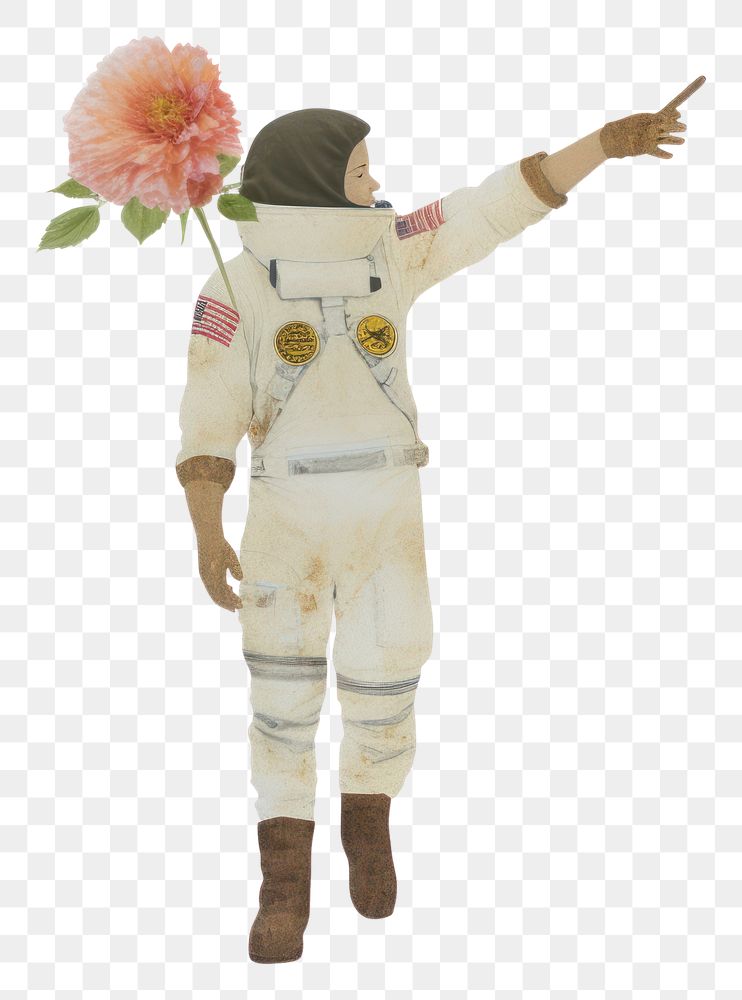 PNG Astronaut holding flower plant white background scarecrow.