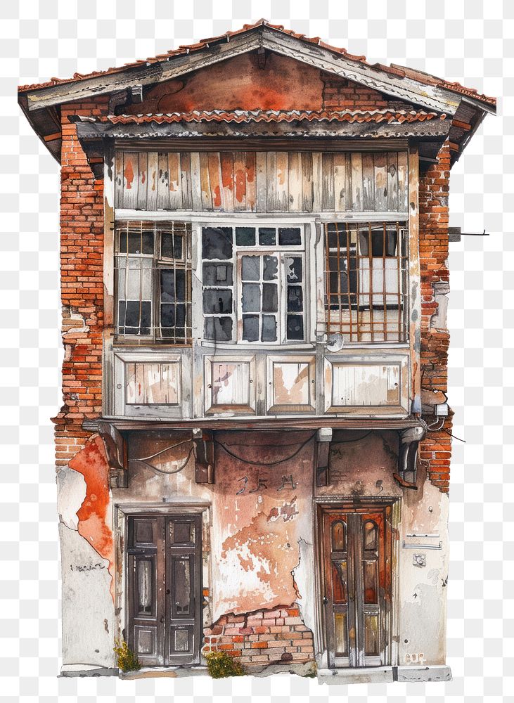 PNG Ottoman painting of house deterioration neighbourhood architecture.