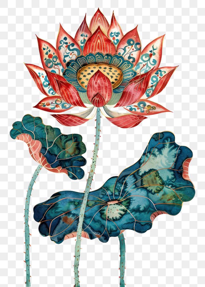 PNG Ottoman painting of lotus pattern plant art.