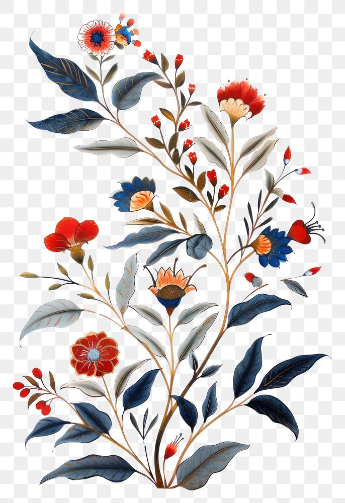 PNG Ottoman painting of plant pattern art white background.