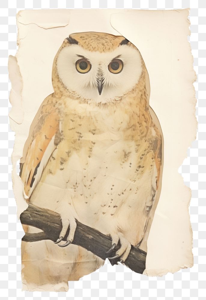 PNG Owl ripped paper animal bird white background.