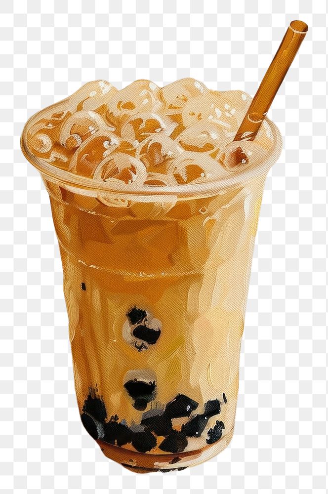 PNG Oil painting of a close up on pale bubble tea drink refreshment milkshake.