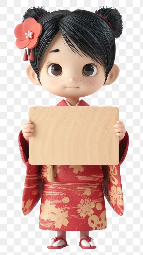 PNG Kimono holding board person robe doll.