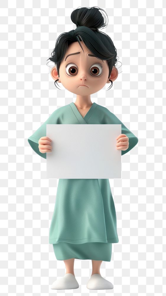 PNG Sad patient holding board standing cartoon person.