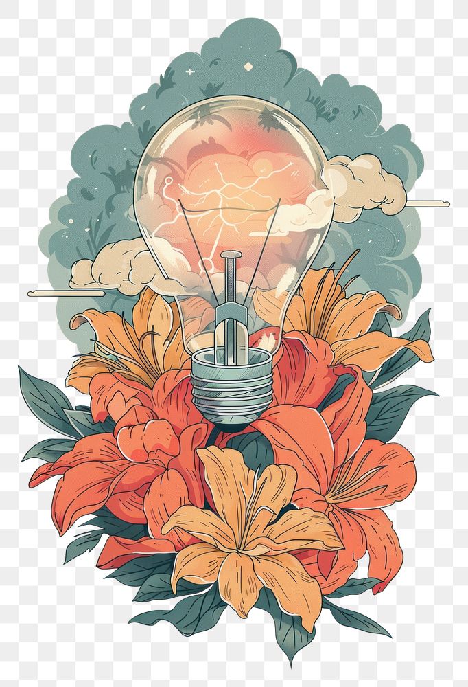 PNG Drawing light bulb flower art illuminated.