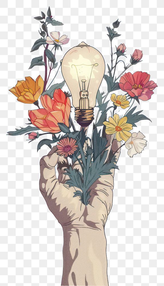 PNG Drawing hand flower art lightbulb.