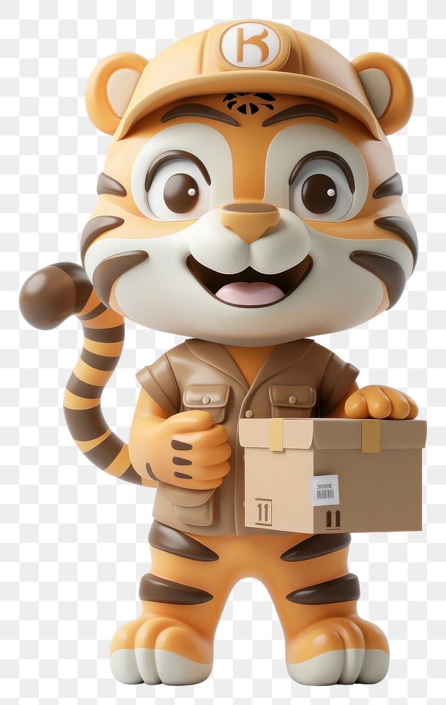 PNG Tiger in delivery costume box cardboard cute.
