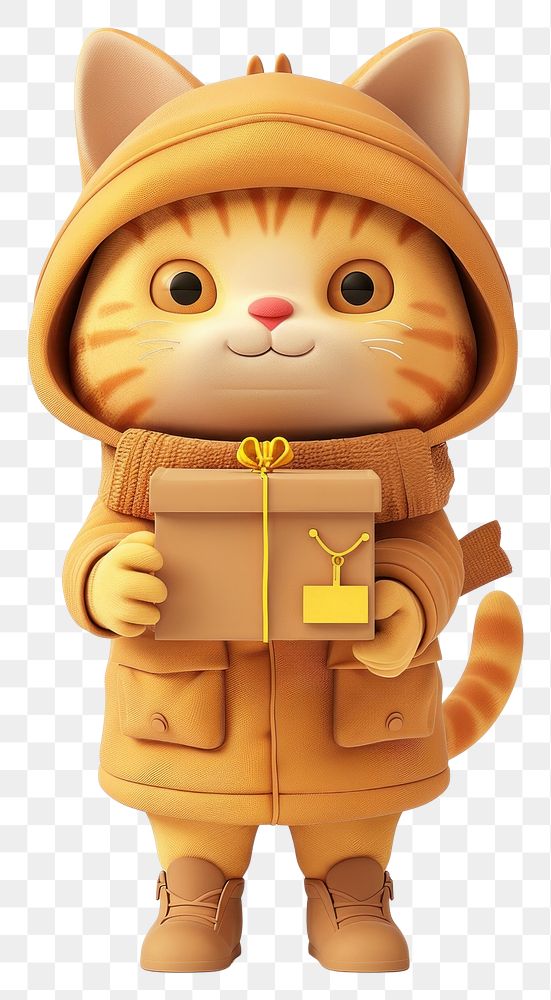 PNG Cat in delivery costume holding cute toy
