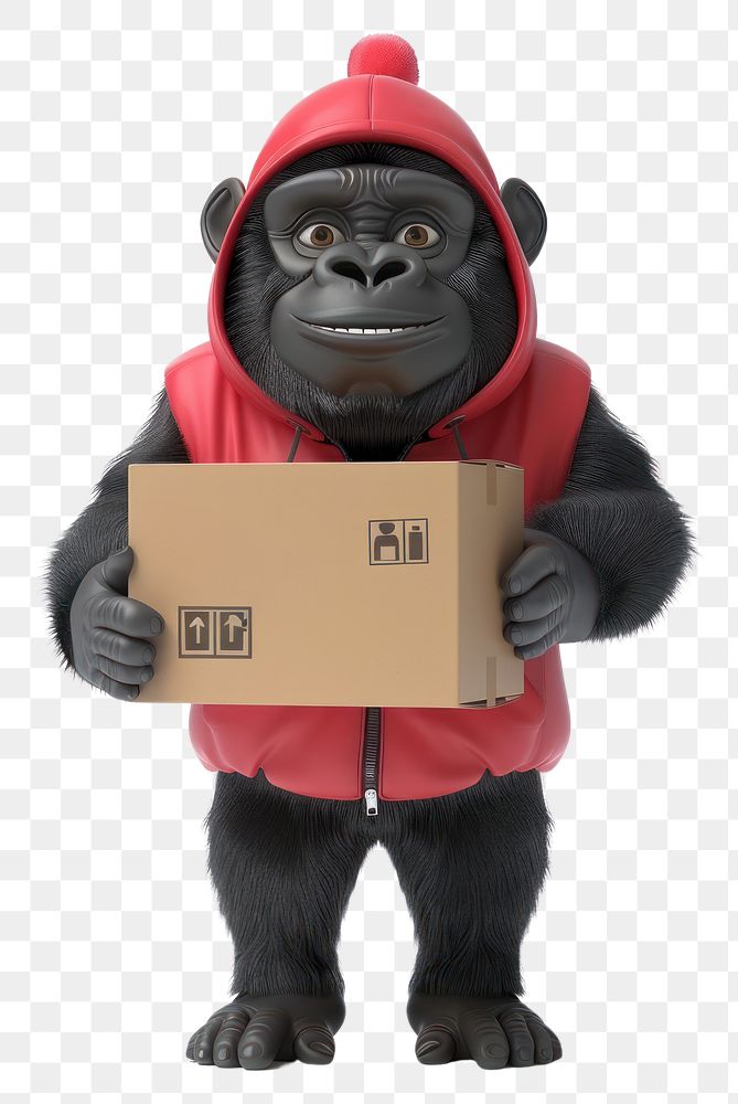 PNG Gorilla in delivery costume box cardboard mammal.