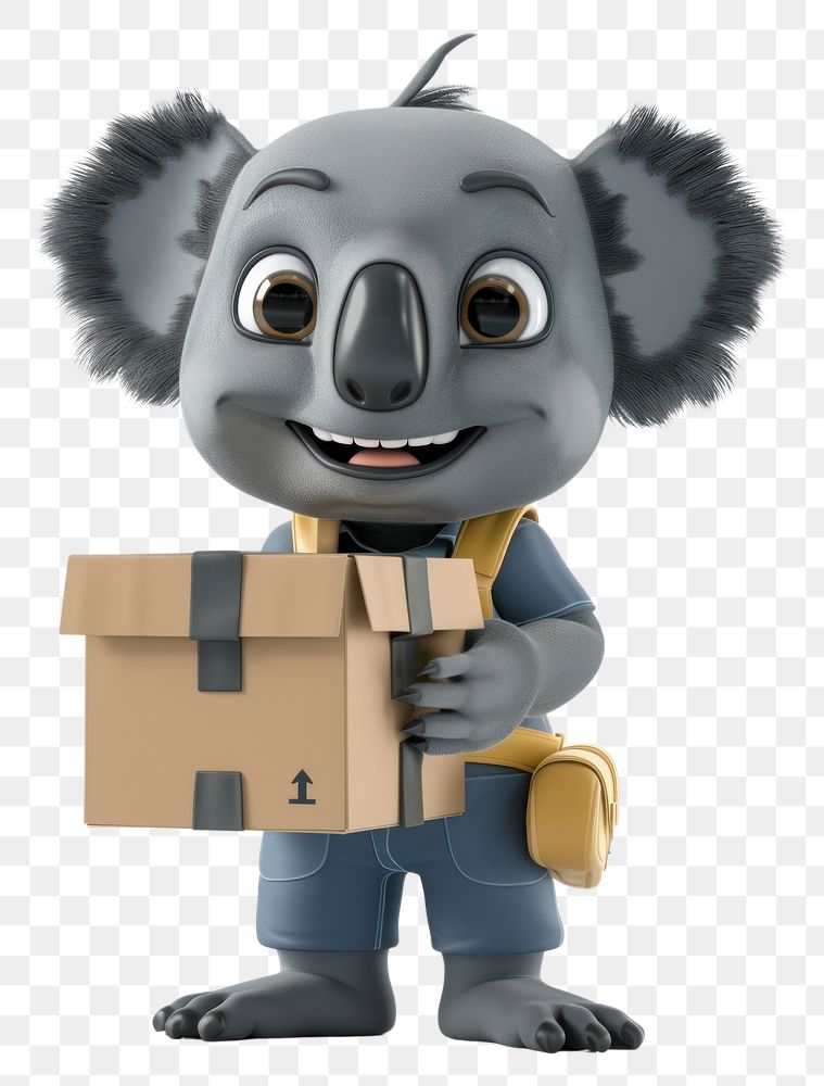PNG Koala in delivery costume cardboard cute box.
