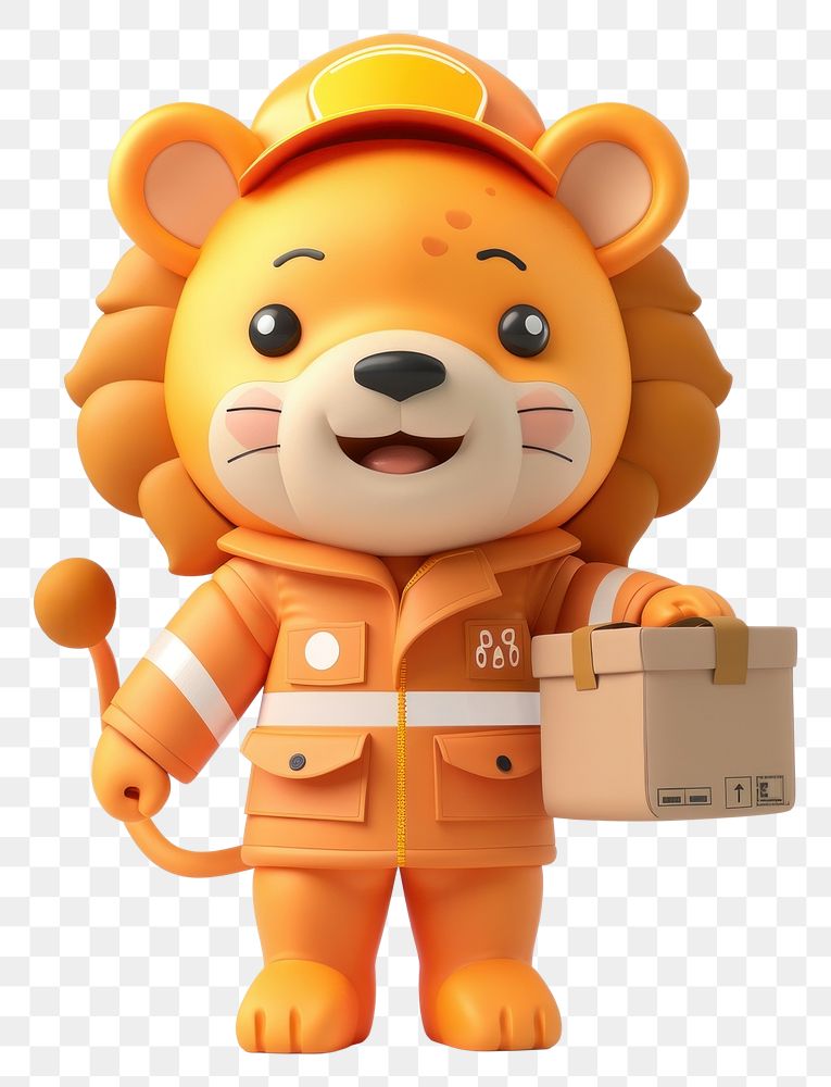 PNG Lion in delivery costume cute toy box.