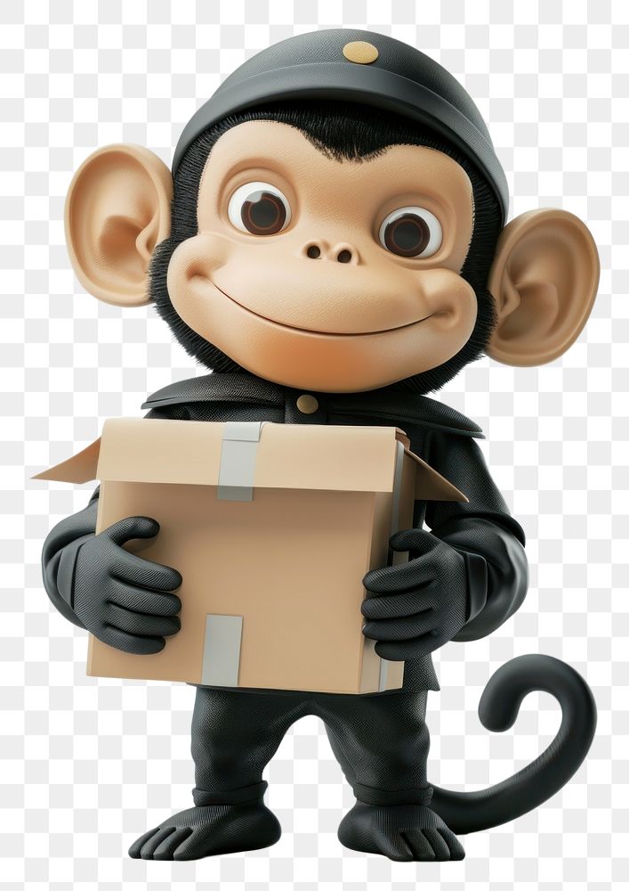 PNG Monkey in delivery costume box cardboard cute.