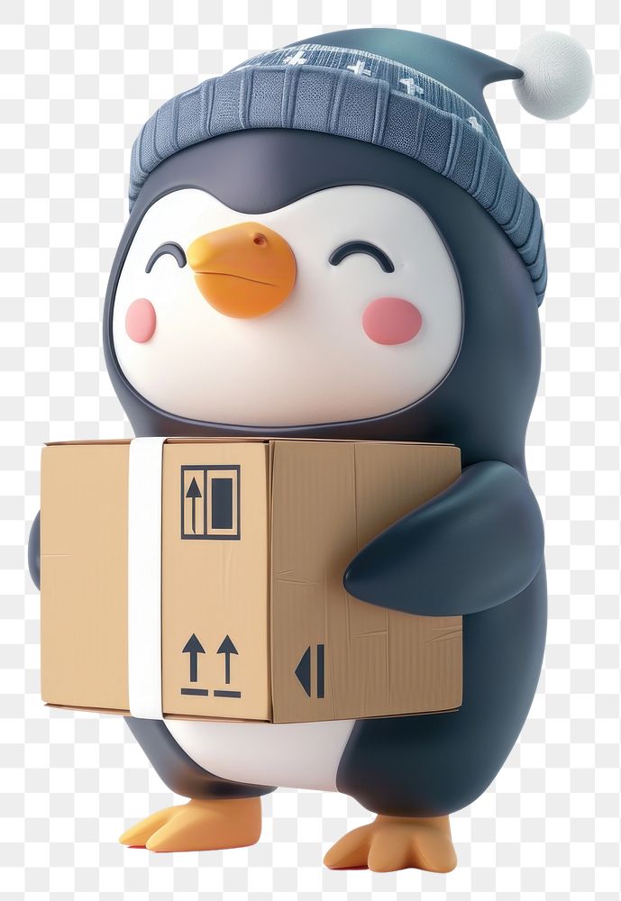 PNG Penguin in delivery costume box cardboard figurine.