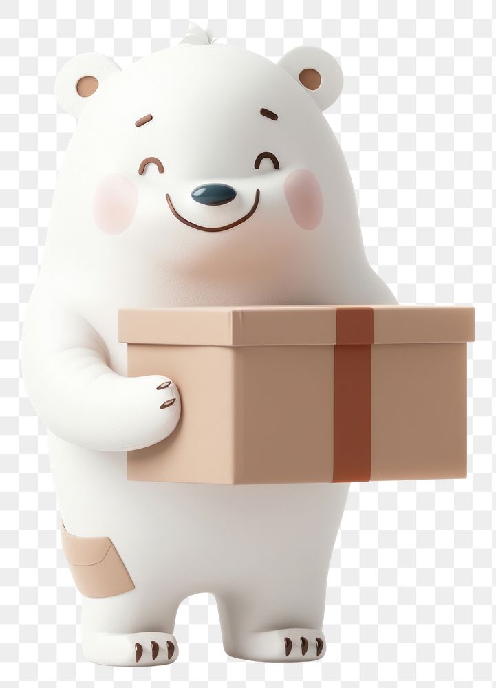 PNG Polar bear in delivery costume cardboard white cute.
