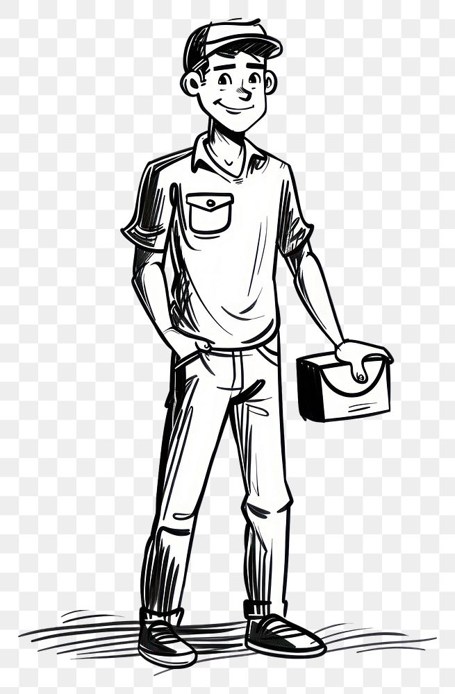 PNG Delivery man drawing sketch doodle.