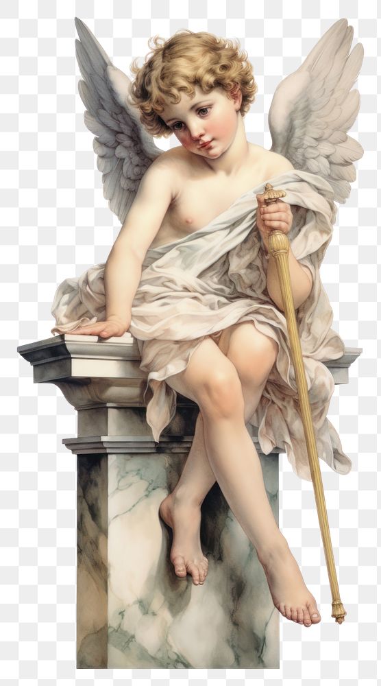 Angel sitting white background representation