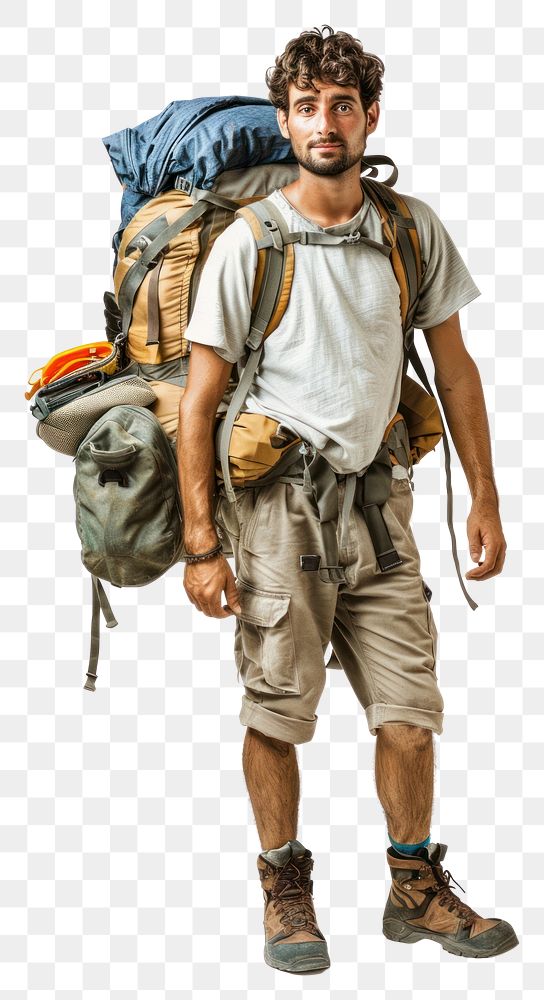 PNG Backpacker adult white background backpacking.