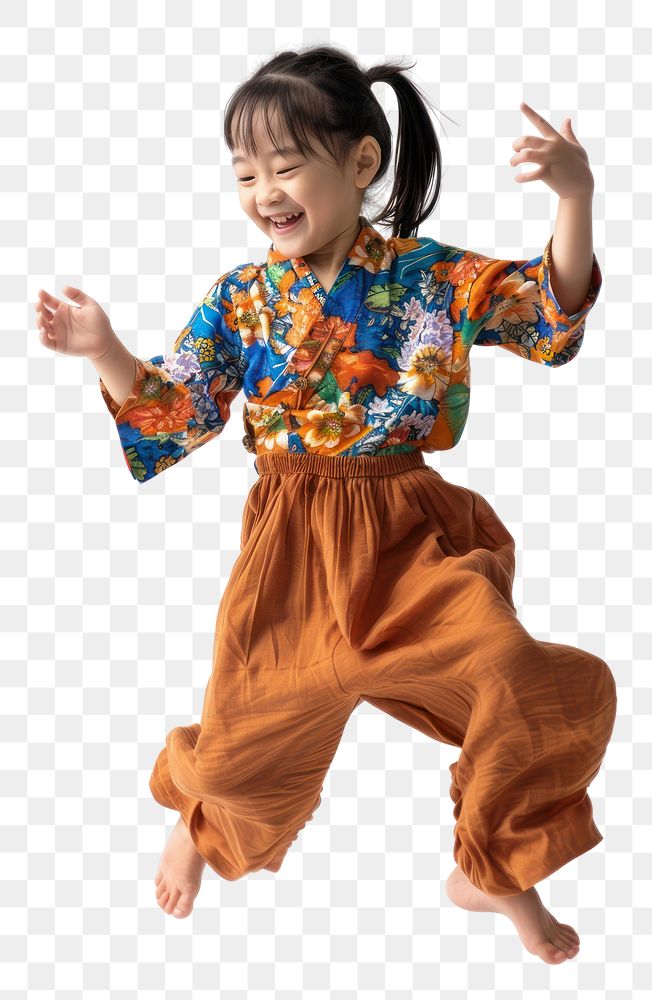 PNG Happy smiling dancing asian girl child white background creativity.