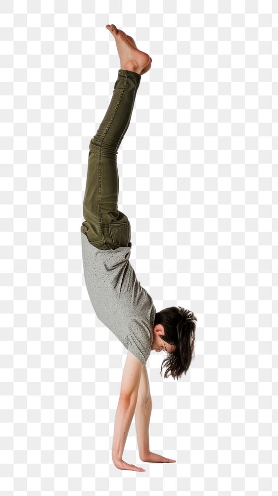 PNG Teenage man handstand sports yoga white background.