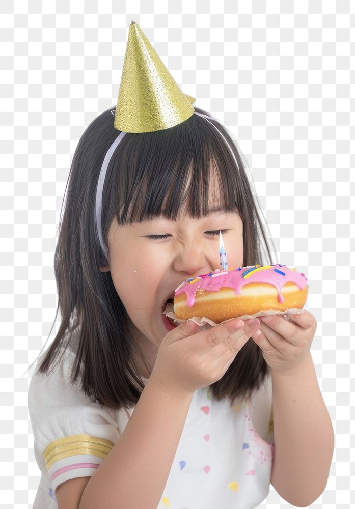 PNG Asia girl eatting donut portrait birthday eating.