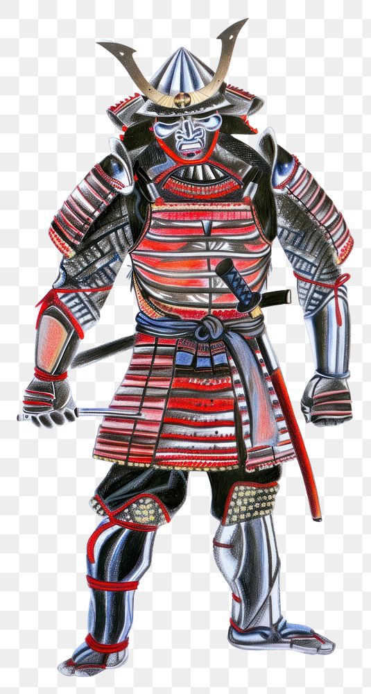 PNG Realistic pencil drawing samurai armor pencil sketch texture sword adult representation.
