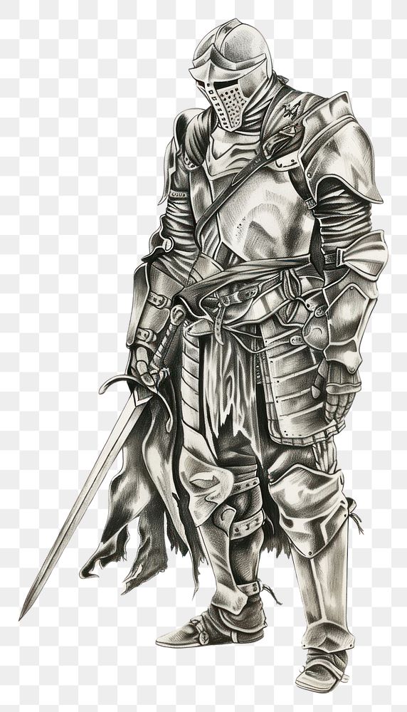 PNG Realistic pencil drawing 100 CE armor pencil sketch texture knight white background illustrated.